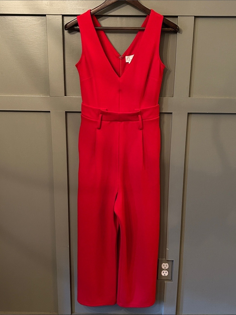 By Anthropologie Cathy Structured Wide Leg Jumpsuit Pleated Red Size XS